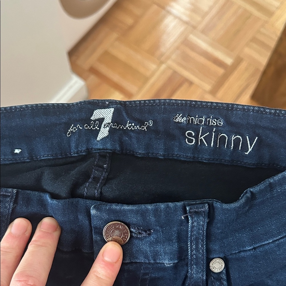 7 For All Mankind Dark Blue Mid-Rise Skinny Jeans